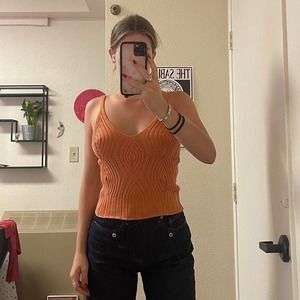 the orange knit crochet cami tank top